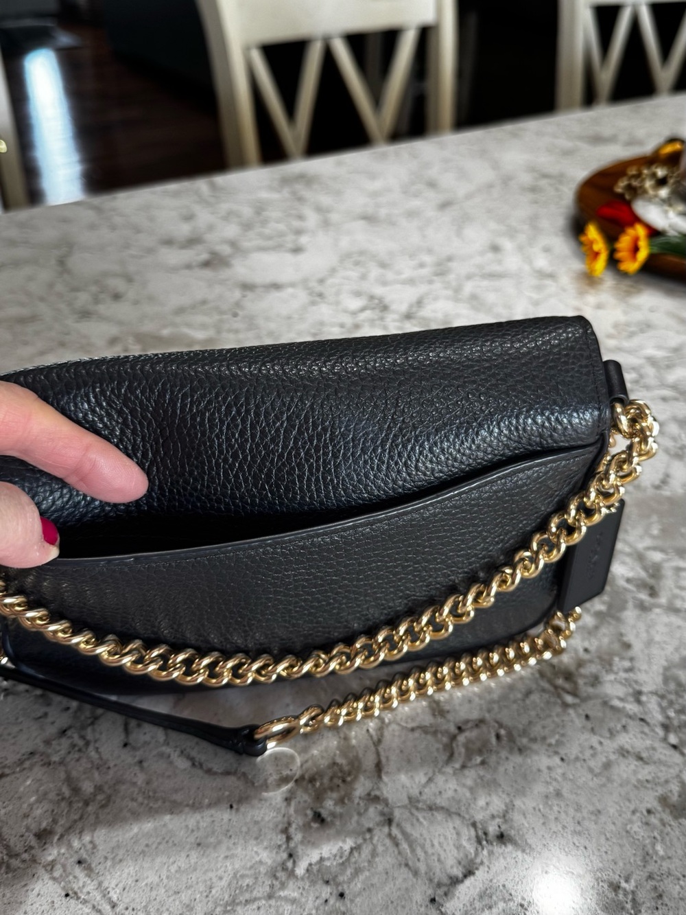 Coach Blake in Black Pebbled Leather Shoulder Bag with Gold Chain - Picture 9 of 16